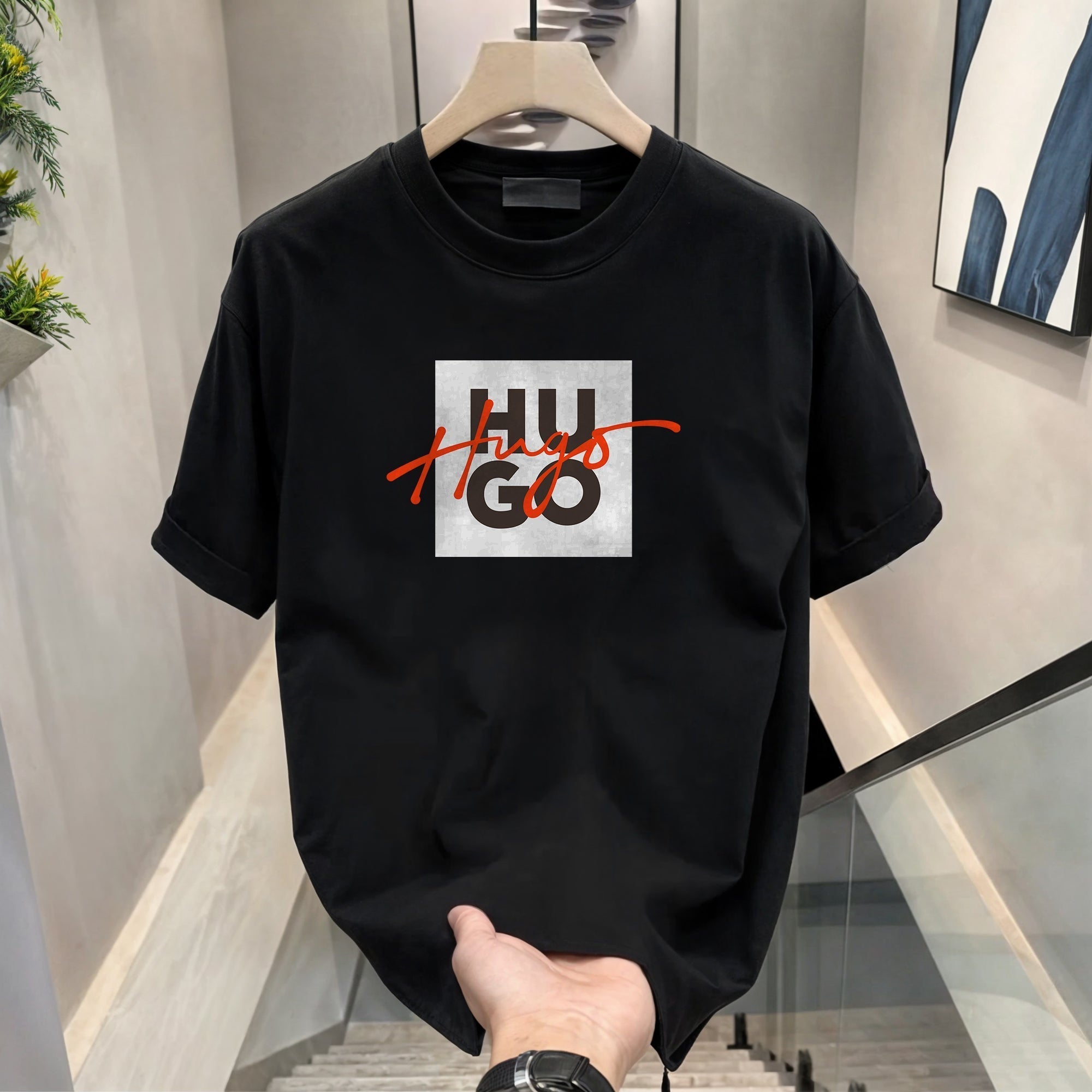 Men's Brand Premium Selling T-Shirt (BD-BLUE ARMOUR+HUGO RED)