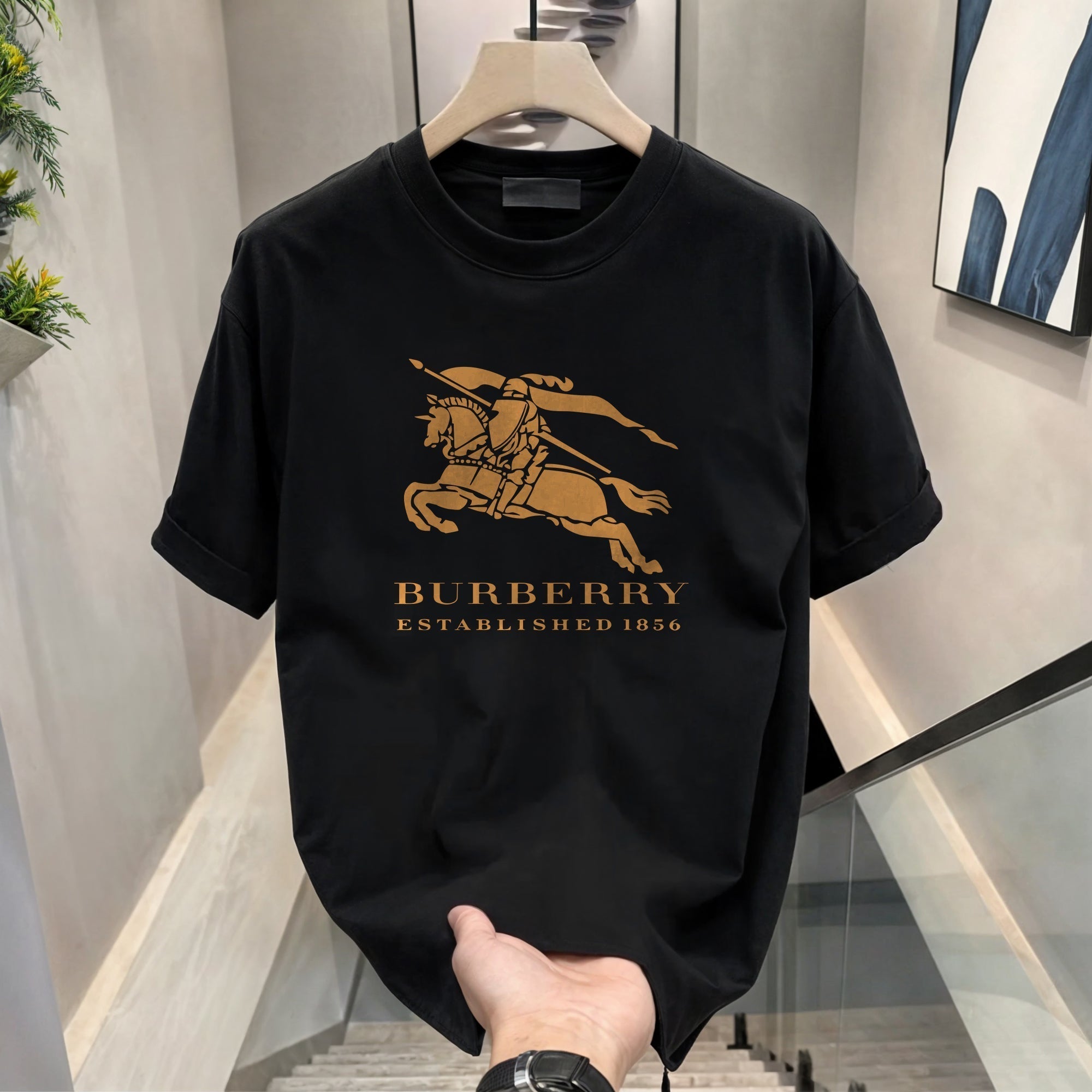Men's Brand Premium Selling T-Shirt (BD-BLUE ARMOUR+BURBERRY GOLD)