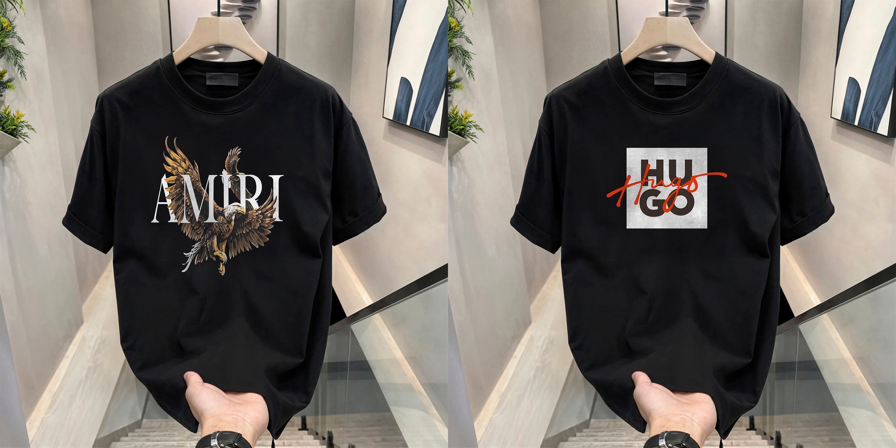 Men's Brand Premium Selling T-Shirt (BD-HUGO RED+AMIRI)