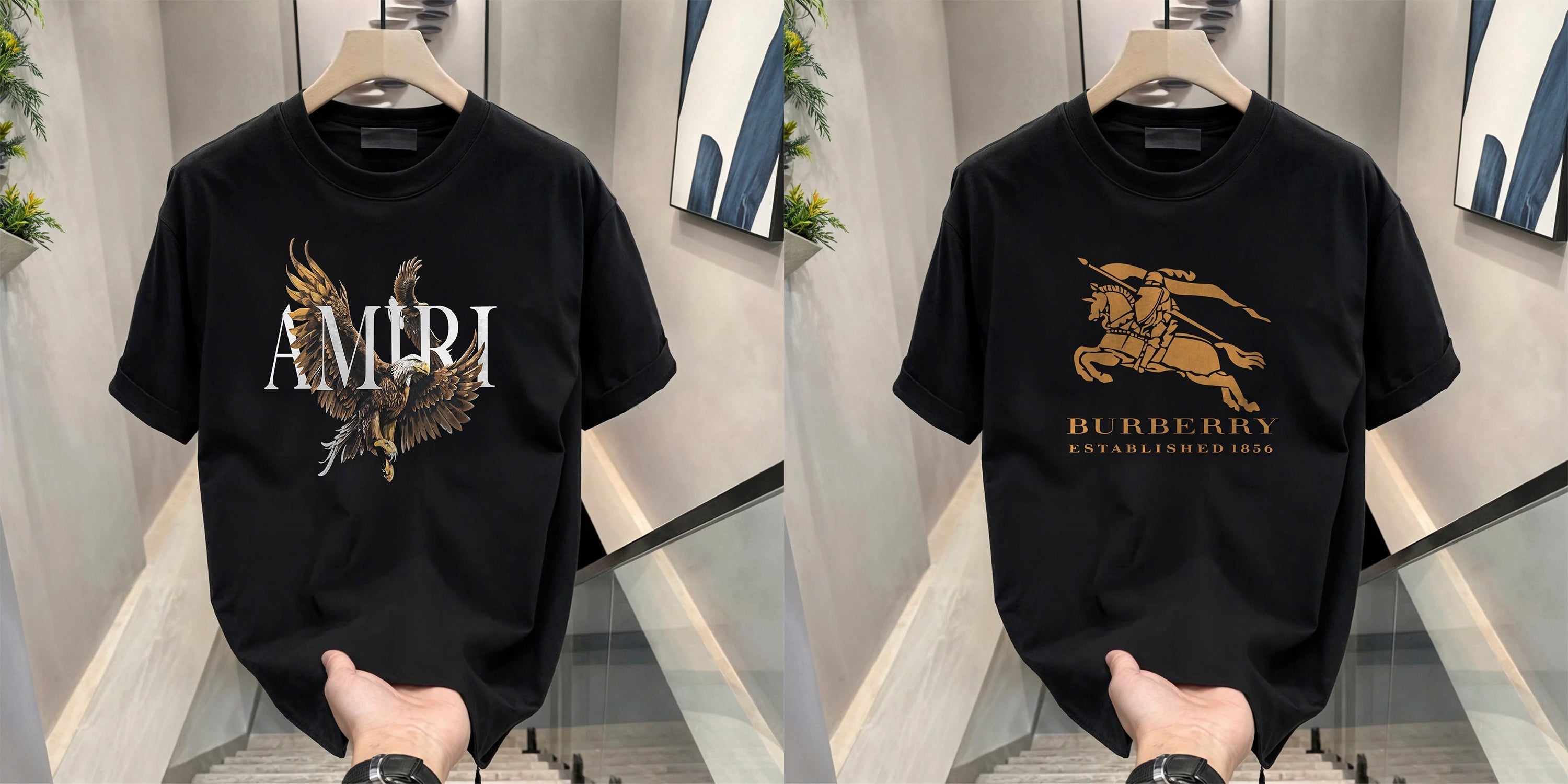 Men's Brand Premium Selling T-Shirt (BD-AMIRI+ BURBERRY GOLD)