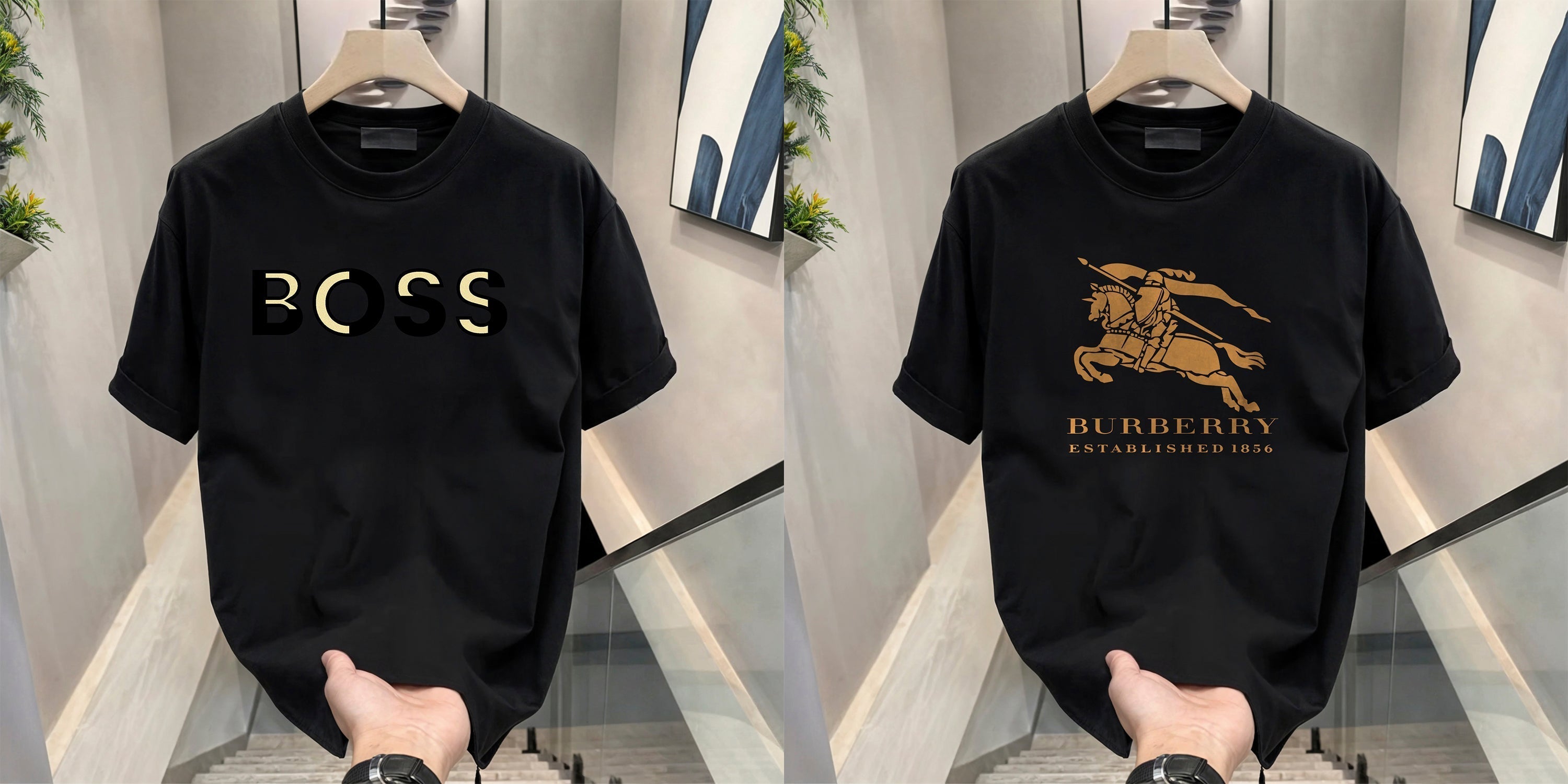 Men's Brand Premium Selling T-Shirt (BD-GOLD BOSS+BURBERRY GOLD)